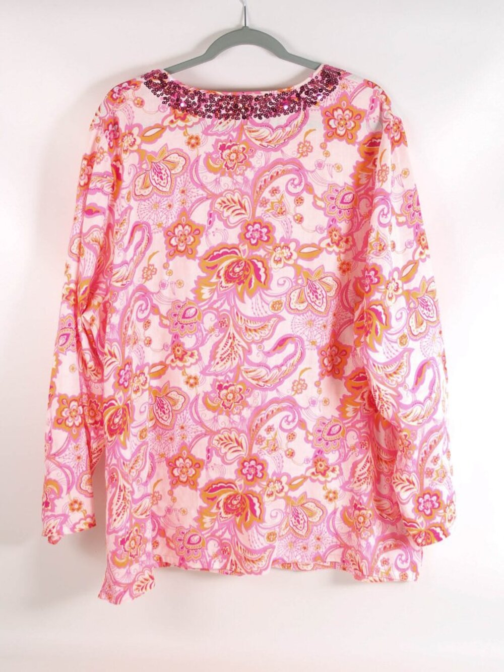 Saint Tropez West Women’s 2X Pink Paisley Linen Rayon Sequin Tunic Top Boho - Picture 4 of 8